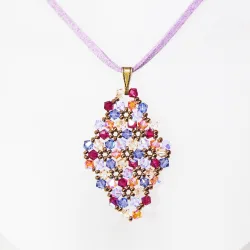 Pendant 45cm - Terence Rhombus M-Mauve Suedine - Pendant 45cm - Laiton bronze